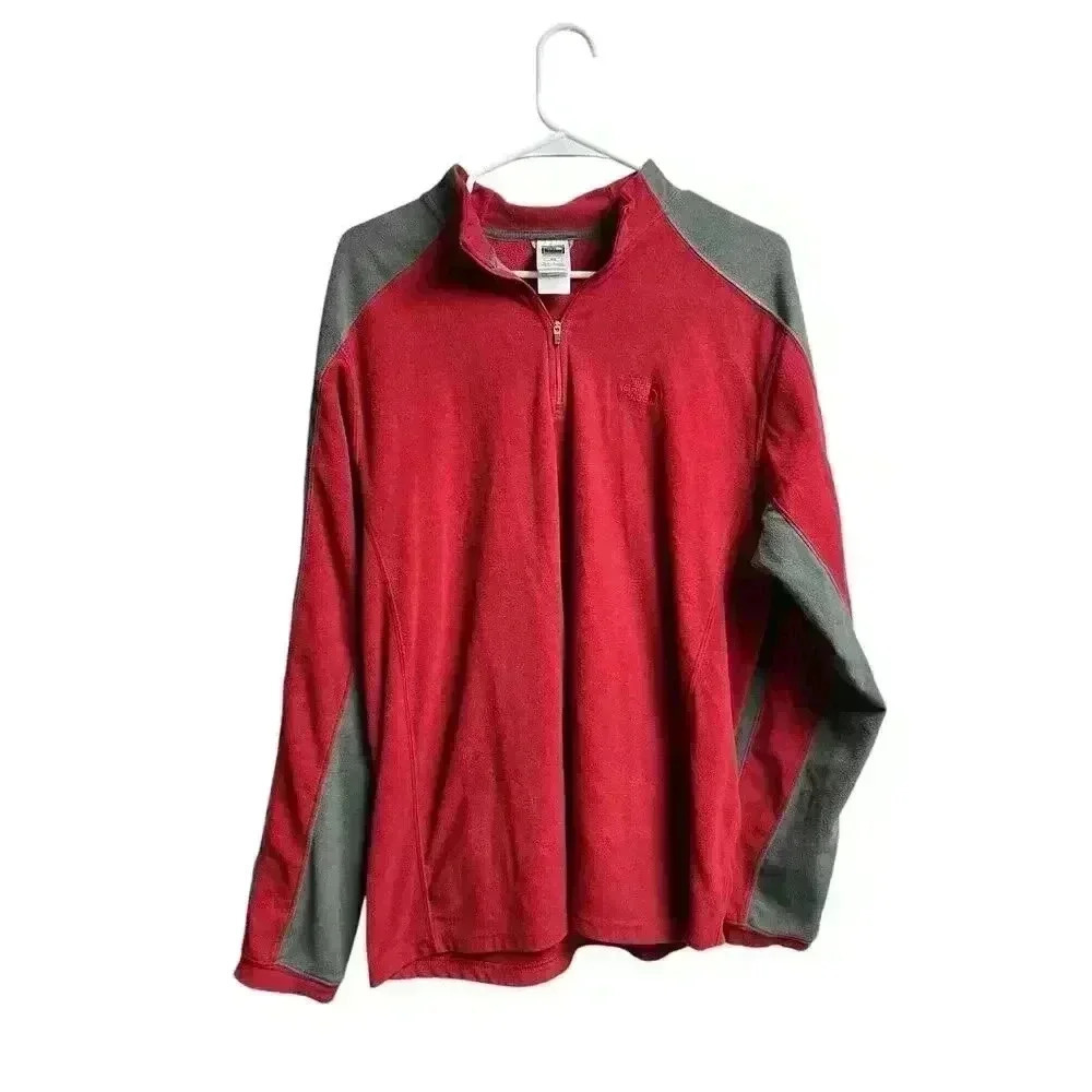 The North Face Men's Medium Red Gray TKA 100 1/4 Zip Fleece Pullover Lightweight